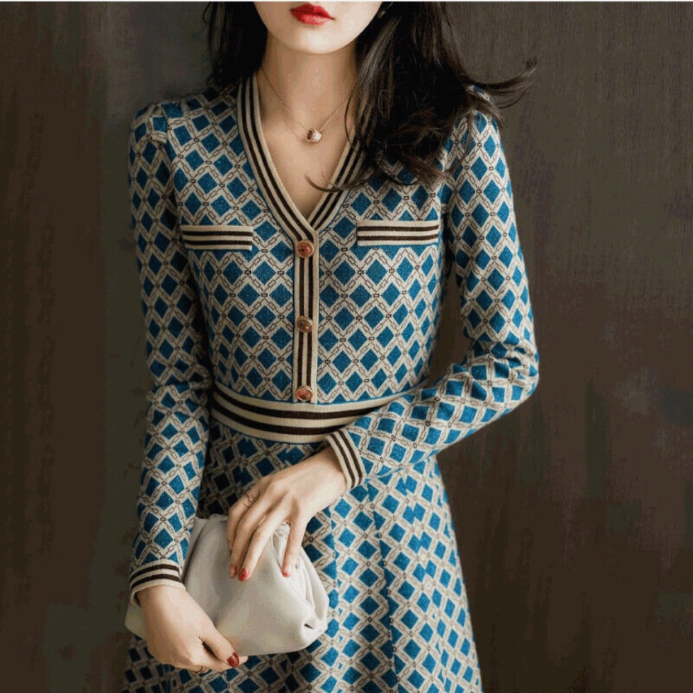 Knitted Dress Jacquard Bohemia Sweater Dress Streetwear